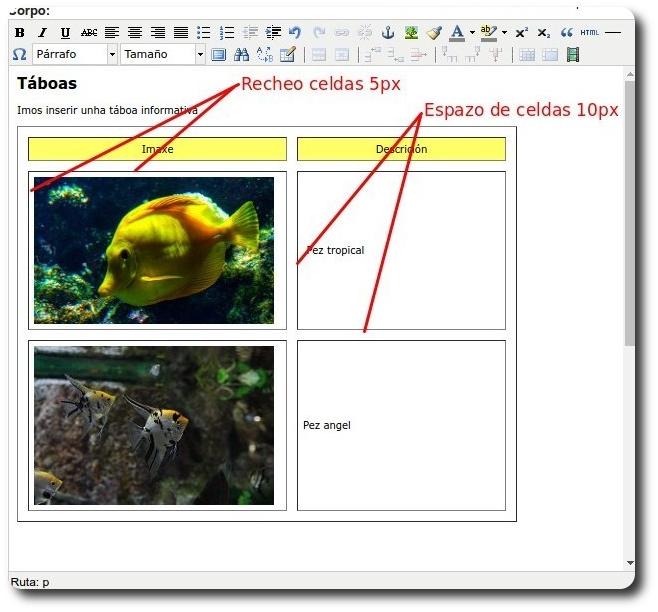 Propiedades de separacións das celdas Propiedades de separacións das celdas
