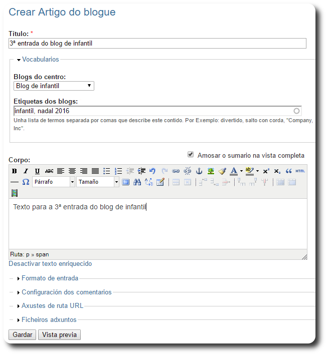 crear contido artigo do blogue no blog
