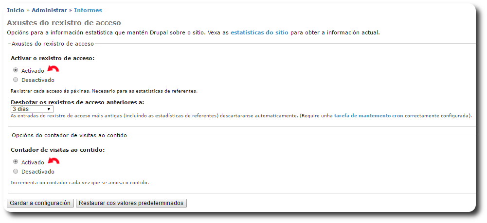 Configuración de Axustes do rexistro de acceso