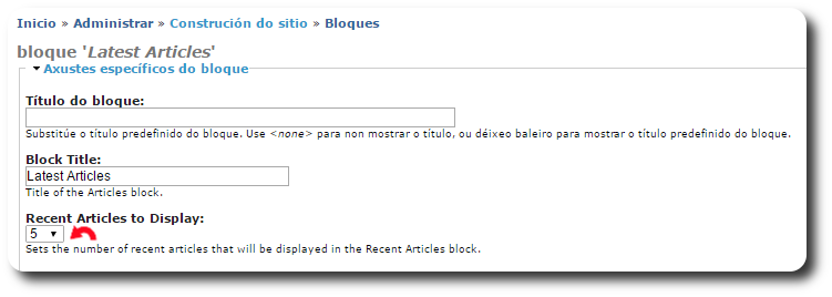 Configuración Bloque Articles