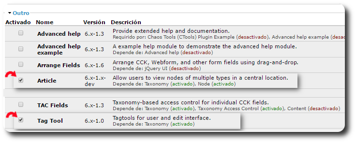 Módulos grupo Outro