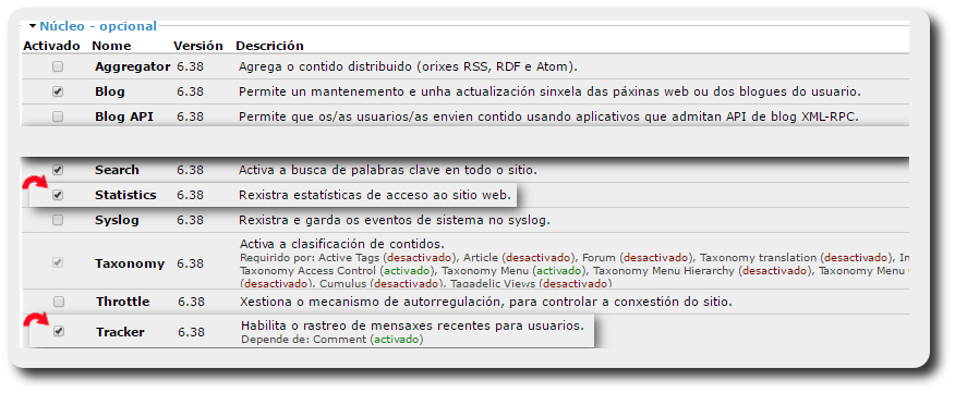 Módulos grupo Núcleo-opcional