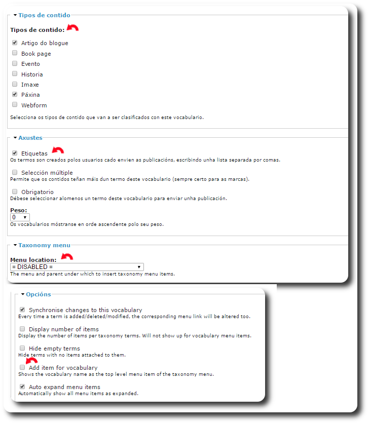 Taxonomía Etiquetas dos blogs