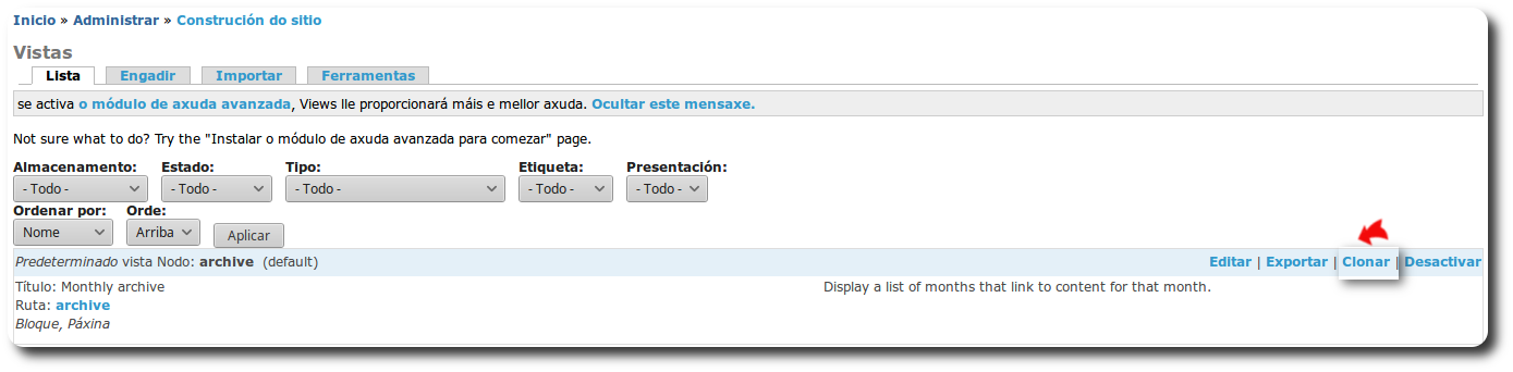 Clonar vista Archive