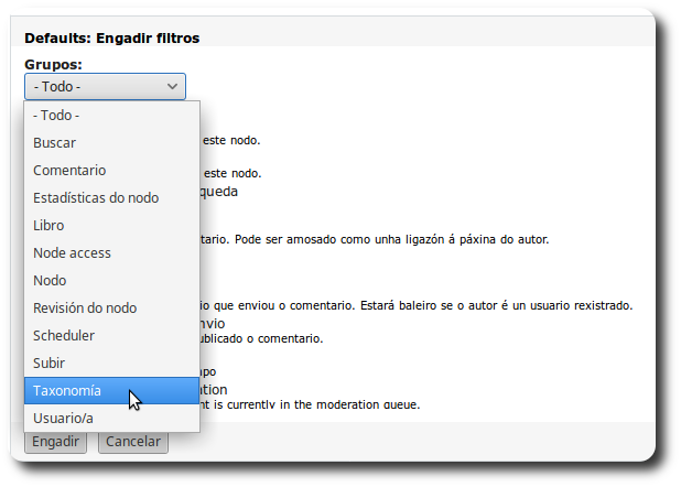 Escoller Grupos Taxonomía