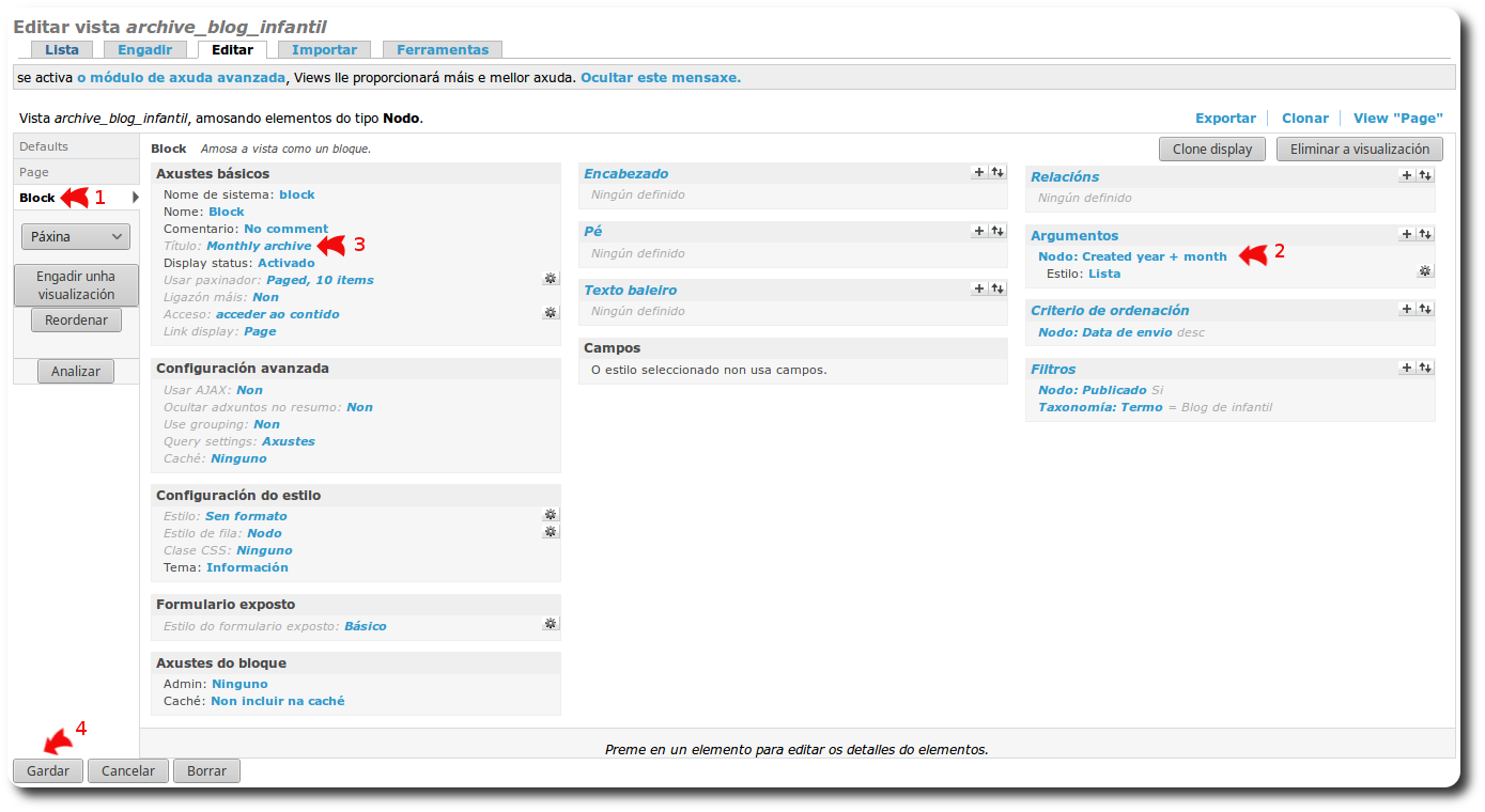 Modificar Vista achive: Block