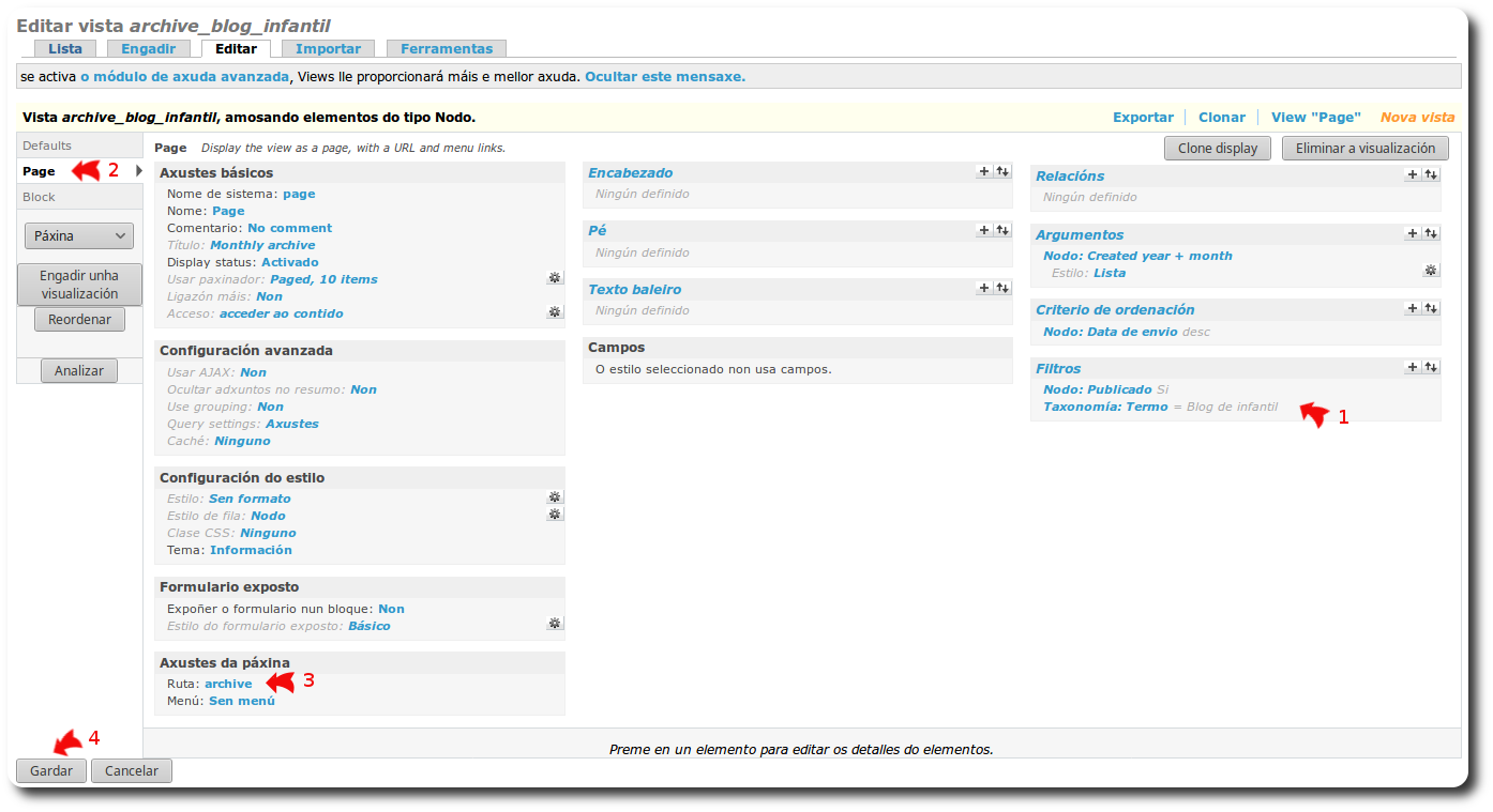Modificar Vista achive: Page
