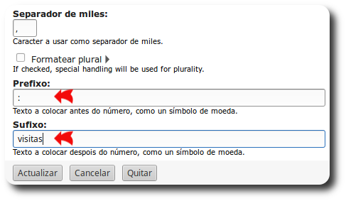 Prefixo e Sufixo do campo Estadísticas do nodo