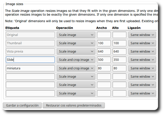 Engadir novas Image sizes