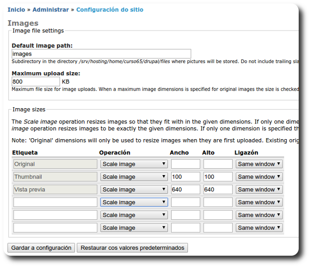 Configuración Images